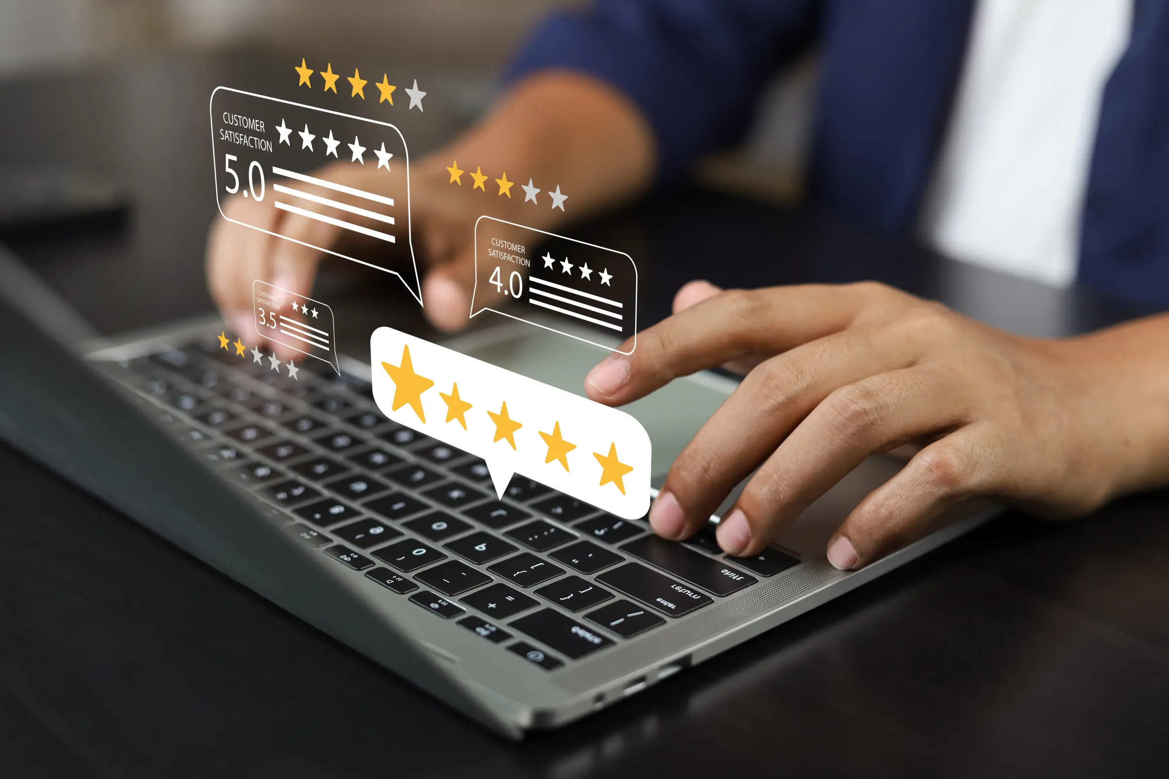 Customer satisfaction ratings on a laptop